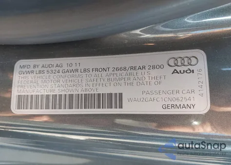2012 Audi A7 Premium z USA, uszkodzony, nr VIN WAU2GAFC1CN062541